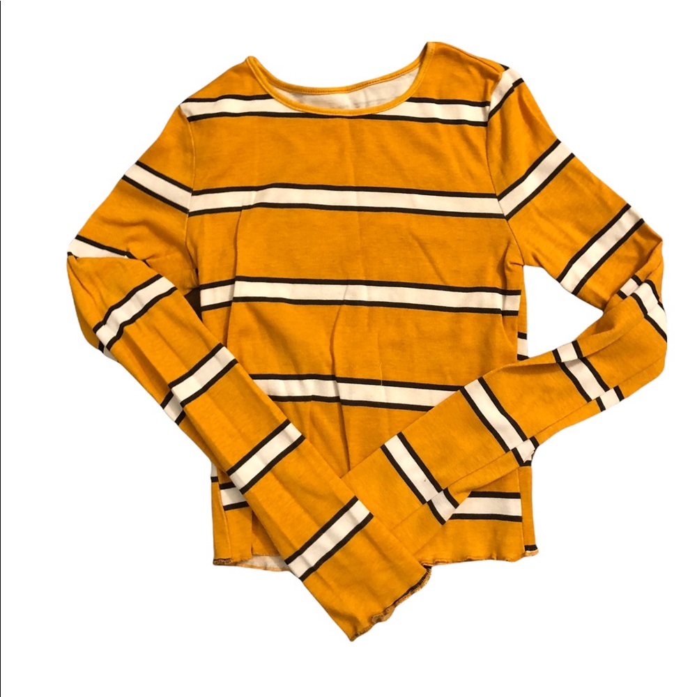 Mustard Yellow Striped Long Sleeve Shirt (XS)